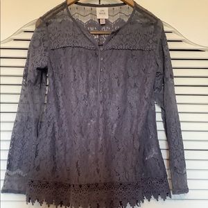 Knox Rose Gray Long Sleeve Lace Blouse size XS